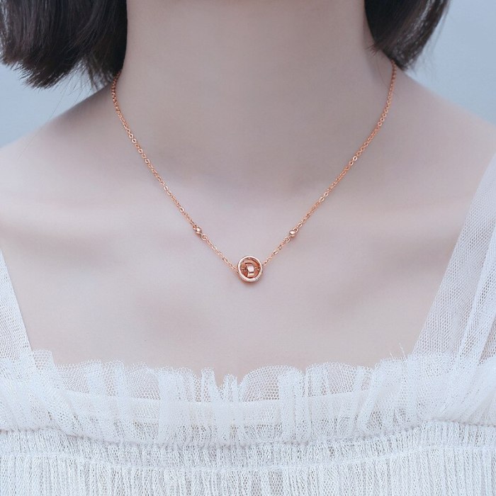 S925 Sterling Silver Necklace Korean Clavicle Chain Fashionable Geometric Ring Pendant Mla1945