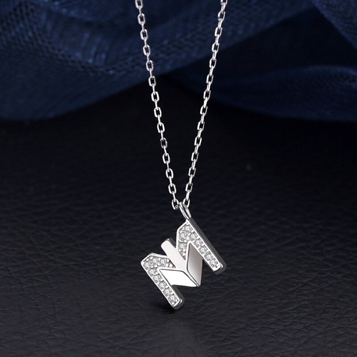 New S925 Sterling Silver Jewelry Letter M Pendant Necklace Collarbone Chain Mlya0068