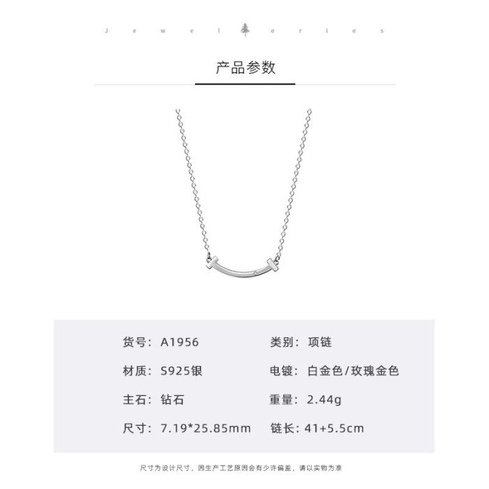 S925 Sterling Silver Smile Necklace Female Korean Version Diamond Clavicle Chain Classic Diamond Pendant MlA1956
