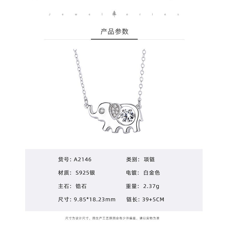 New Creative Baby Elephant Necklace S925 Sterling Silver Clavicle Chain Animal Necklace Zircon Pendant MlA2146