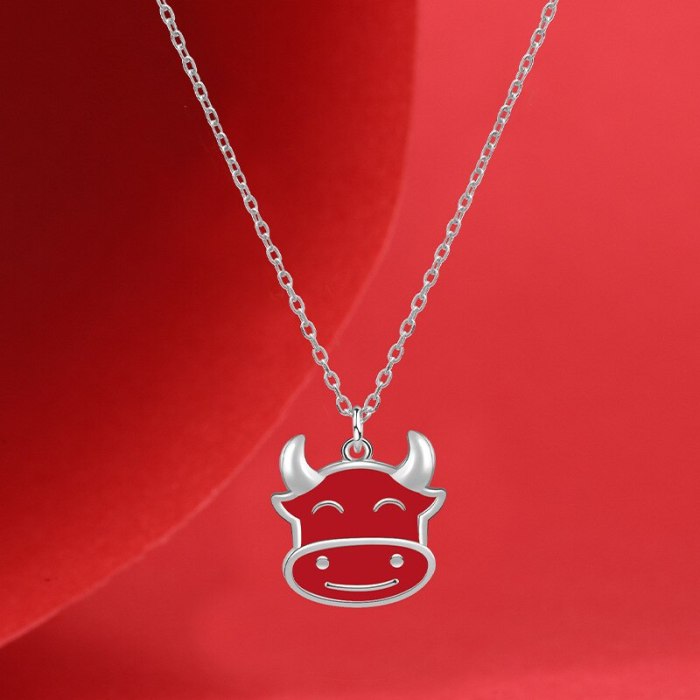Cow Necklace Girl Gift 925 Sterling Silver Red Fashion Trendy Couple New Style Clavicle Chain MlYA0110