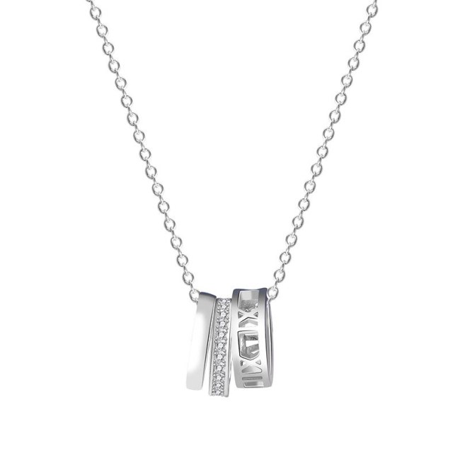 S925 Pure Silver Three-ring Geometric Necklace Female Collar Collar Doughnish Fashion Jewelry MlA2055