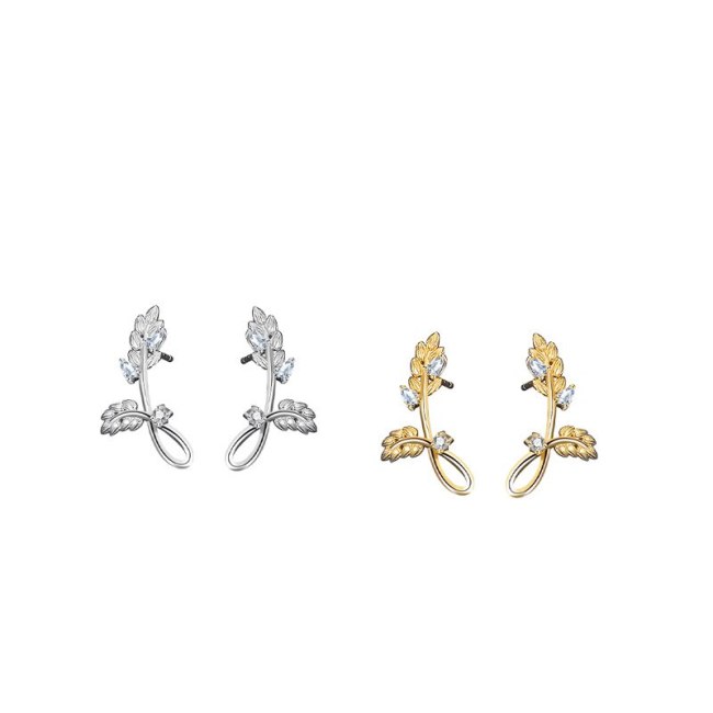 S925 Sterling Silver Earrings Female Small Leaf Earrings Micro Inlaid Zircon Earrings Small Mori Earrings MlE2292