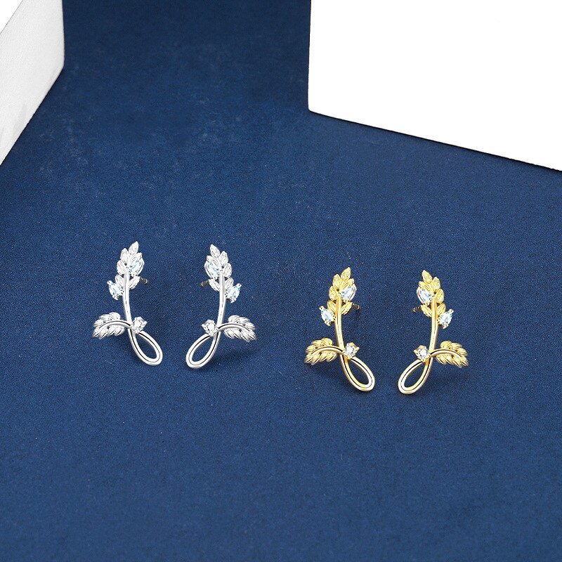 S925 Sterling Silver Earrings Female Small Leaf Earrings Micro Inlaid Zircon Earrings Small Mori Earrings MlE2292