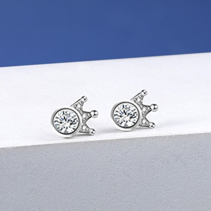 S925 Pure Silver Jewelry Korean Style Earrings Simple Zircon Crown Earrings Ear Accessories Wholesale Mle1997