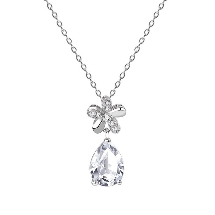 S925 Sterling Silver Ten Hearts Ten Arrows Drop Zircon Necklace Female Flower Dew Drop Pendant Clavicle Chain Wholesale MlYA0099