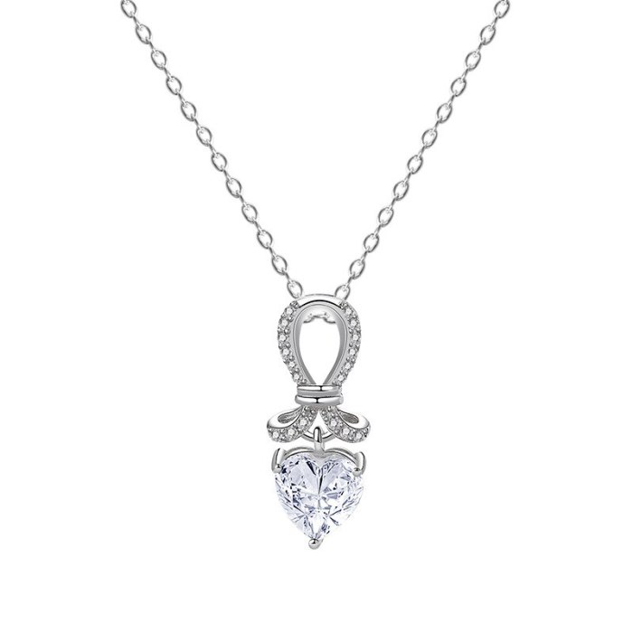 S925 Sterling Silver Zircon Pendant Creative Love Diamond Necklace Clavicle Chain MlYA0100