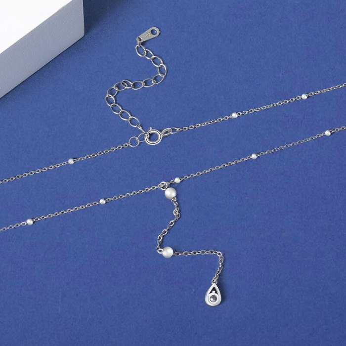 S925 Sterling Silver Water Drop Tassel Clavicle Chain Female Simple Temperament Geometric Round Bead Necklace MlA2061