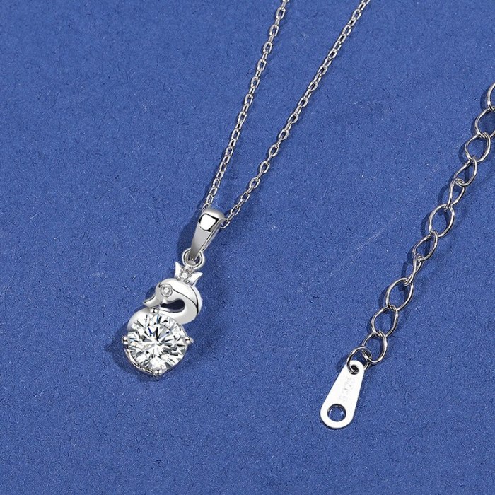 925 Sterling Silver Pendant Necklace Women Ins Korean Style Zircon White Swan Necklace MlA2066