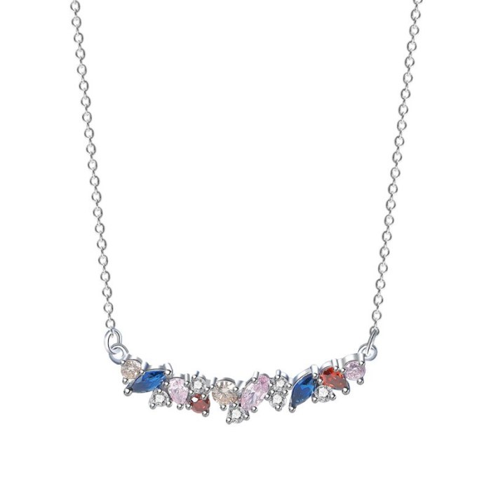 S925 Silver Color Stone Necklace Women Fashion All-match Candy Color Zircon Clavicle Chain Pendant MlA2063