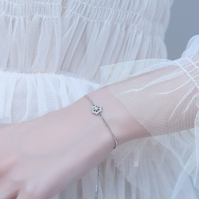 S925 Sterling Silver Box Chain Bracelet Korean Version Mori Flower Bracelet Women's Simple Silver Hand Ornament Mll504