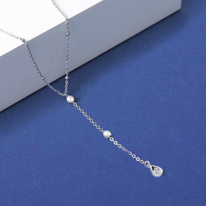 S925 Sterling Silver Water Drop Tassel Clavicle Chain Female Simple Temperament Geometric Round Bead Necklace MlA2061