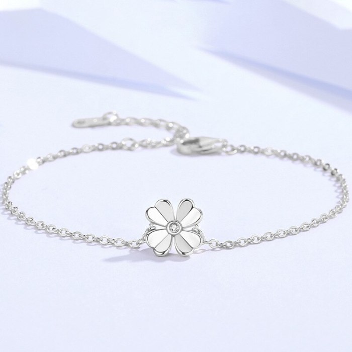S925 Sterling Silver Cross Chain Bracelet Day Korean Forest Four-leaf Clover Bracelet Women's Simple Hand Jewelry MlL503