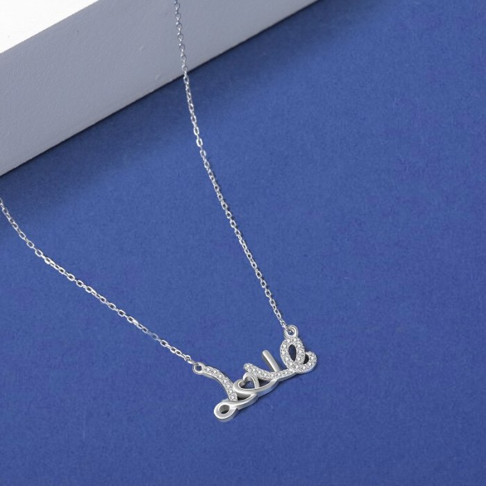 S925 Sterling Silver English Letter Love Necklace Female Heart-shaped Hollow Micro Set Chain Wholesale MlA2058