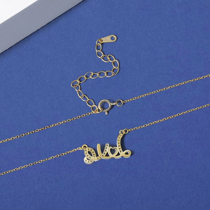 S925 Sterling Silver English Letter Love Necklace Female Heart-shaped Hollow Micro Set Chain Wholesale MlA2058
