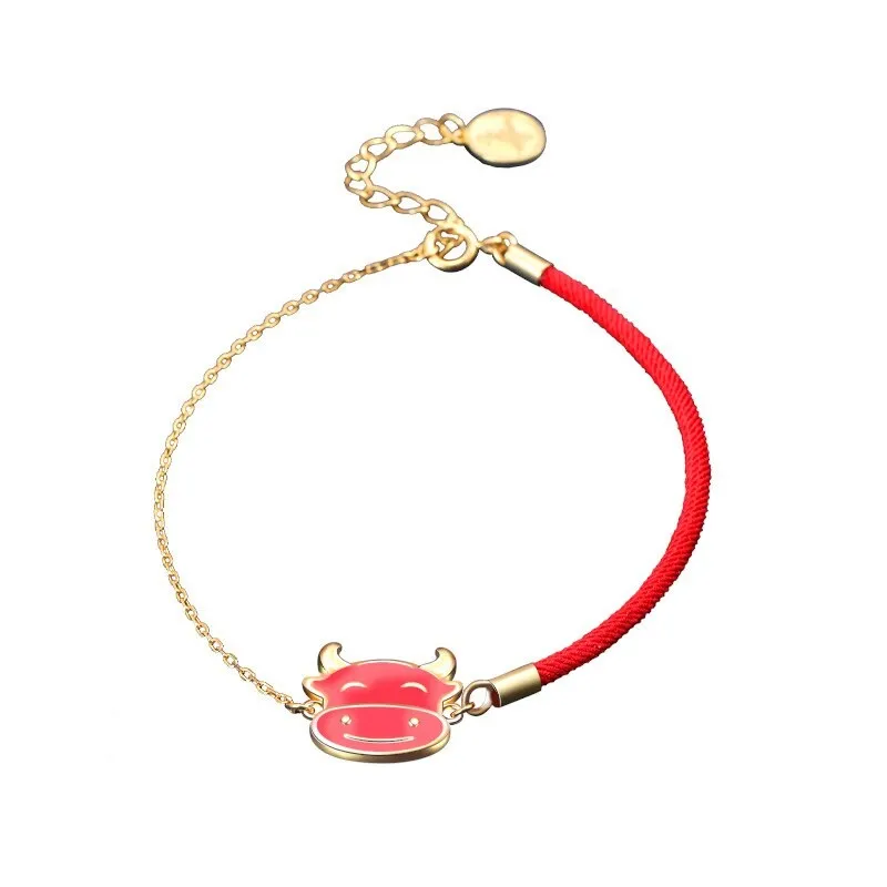 S925 Sterling Silver Color-changing Bracelet Cute Cow Jewelry Animal Zodiac Cow Personality Woven Hand Rope MlYL0006