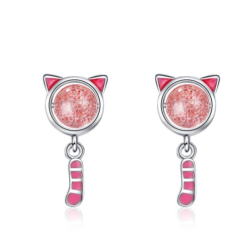 Korean Version Strawberry Cat Studs Female Drop Glue Cute Earrings Personality Creative Earrings XzED909