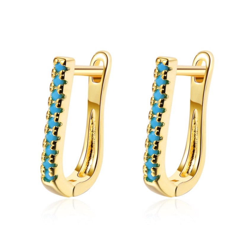 Ear Buckle Female Korean Version Fashion Geometric Oval Set Blue Pine Zircon Simple Temperament Geometry Ear Jewelry XzEH609