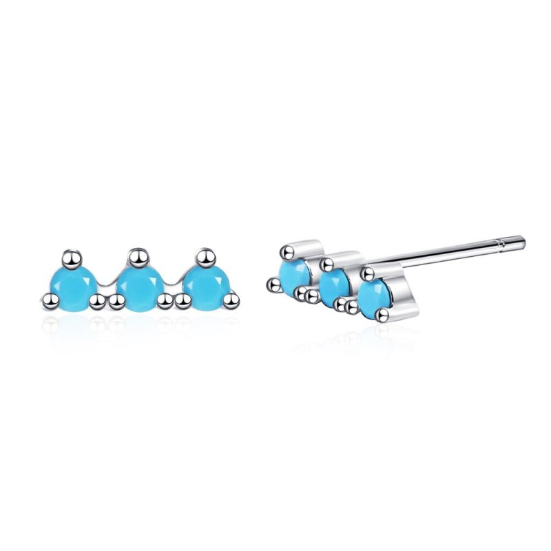 Korean Version Row Drill Earrings Blue Pine Zirconium Temperament Simple Women's Small Ear Jewelry Xzed907
