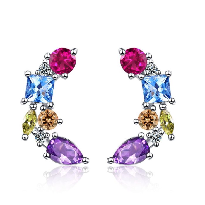 Fashion Colorful Zircon Studs Female European and American Fashion Temperament Personality Ear Accessories XzED911