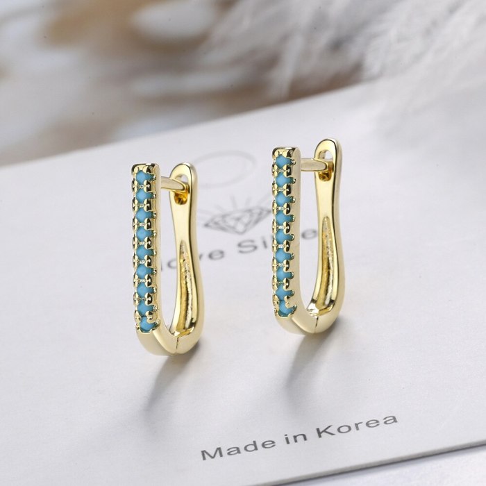 Ear Buckle Female Korean Version Fashion Geometric Oval Set Blue Pine Zircon Simple Temperament Geometry Ear Jewelry XzEH609