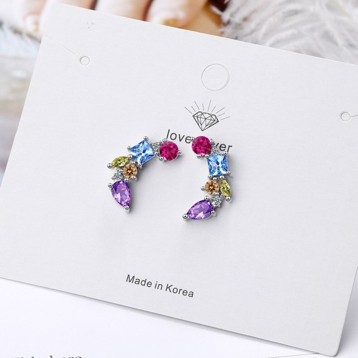 Fashion Colorful Zircon Studs Female European and American Fashion Temperament Personality Ear Accessories XzED911