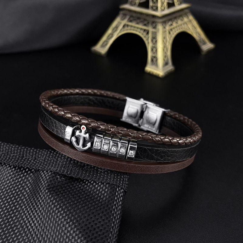 European and American Leather Bracelet Classic Anchor Men's Multi-layer Leather Bracelet Jewelry Wholesale Gb1449