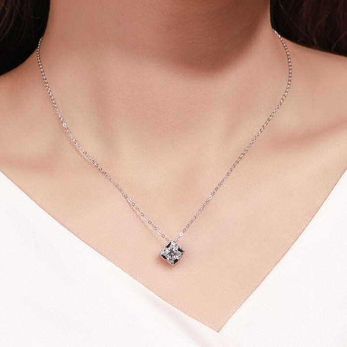 S925 Sterling Silver Rose Necklace Female Ins Korean-Style Zircon Flower Pendant Silver Mla1822