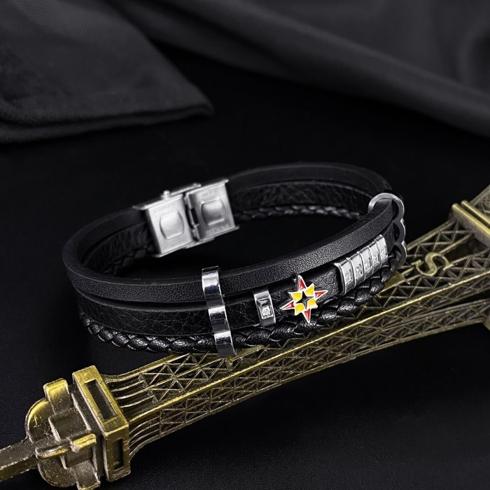 European Style Creative Personality Street Fashion Men's Leather Bracelet Diamond-studded Star Leather Bracelet Wholesale Gb1447