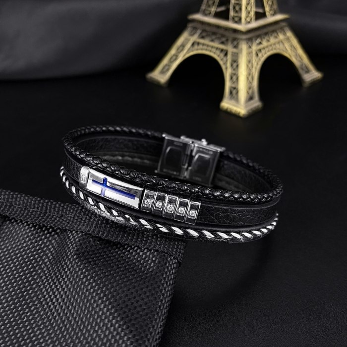 European and American Personality Cross Men's Leather Bracelet Diamond Multi-Layer Leather Bracelet Accessories Wholesale Gb1444