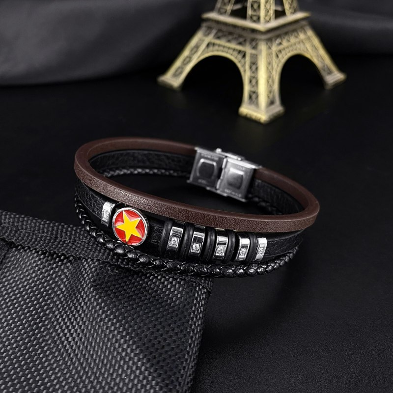 European Trend Five-star Multi-layer Leather Bracelet Men's Leather Bracelet Accessories Gb1448