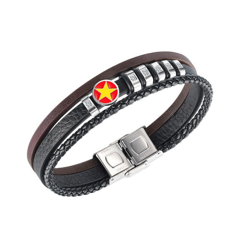 European Trend Five-star Multi-layer Leather Bracelet Men's Leather Bracelet Accessories Gb1448
