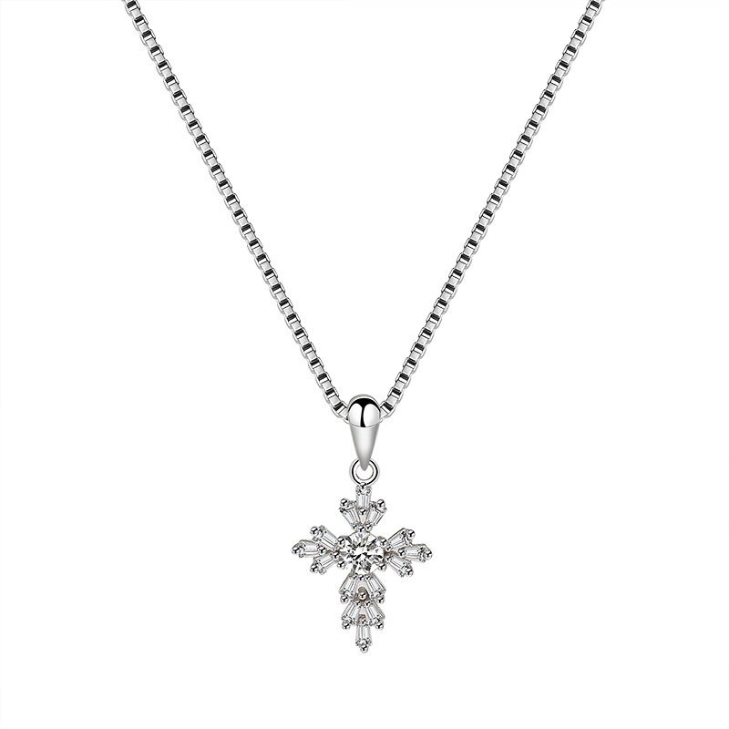 S925 Sterling Silver Cross Necklace Pendant Female Fashion European and American Fashion Pendant Silver Mla1824