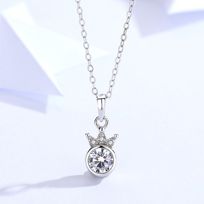 S925 Sterling Silver Necklace Crown Zircon Pendant In European Temperament Light Luxury Clavicle Chain Pendant Mla1813