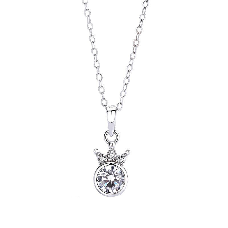 S925 Sterling Silver Necklace Crown Zircon Pendant In European Temperament Light Luxury Clavicle Chain Pendant Mla1813