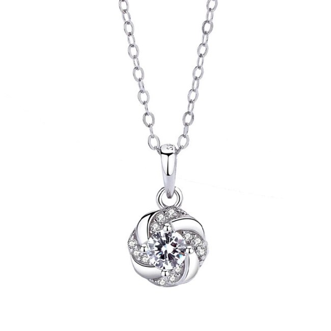S925 Sterling Silver Jewelry Classic Zircon Pendant Female Necklace Rotating Four-leaf Flower Pendant MlA1812