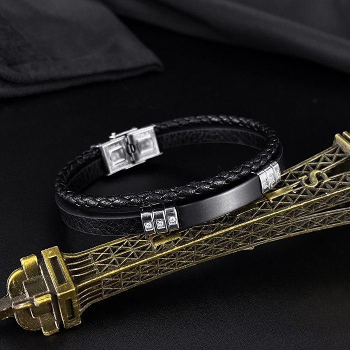New Products Popular All-match Men's Leather Bracelet Diamond-studded Leather Bracelet Wholesale Gb1451
