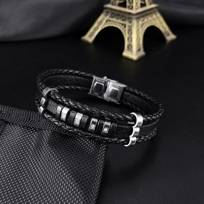 European Personality Diamond-studded Leather Bracelet Accessories Multi-layer Leather Men's Leather Bracelet Gb1442