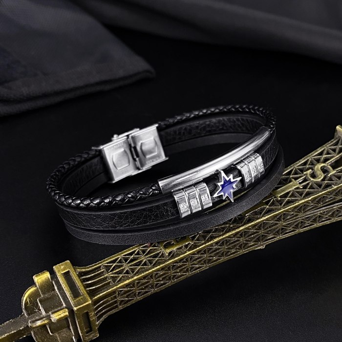 European and American Multi-layer Leather Titanium Steel Diamond-studded Leather Bracelet Men's Leather Bracelet Gb1446