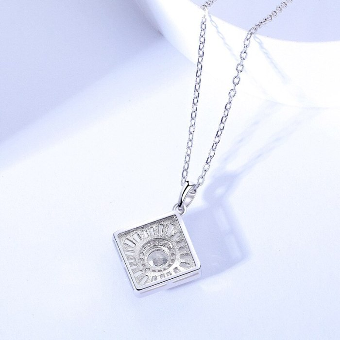 S925 Sterling Silver Square Geometry Zircon Pendant Korea Simple Ornament Female MlA458A