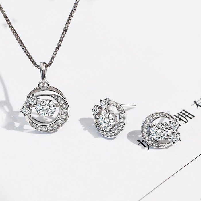 S925 Sterling Silver Star Moon Necklace Full Diamond Pendant Japanese and Korean Popular Small jewelry Silver Wholesale Mla1979