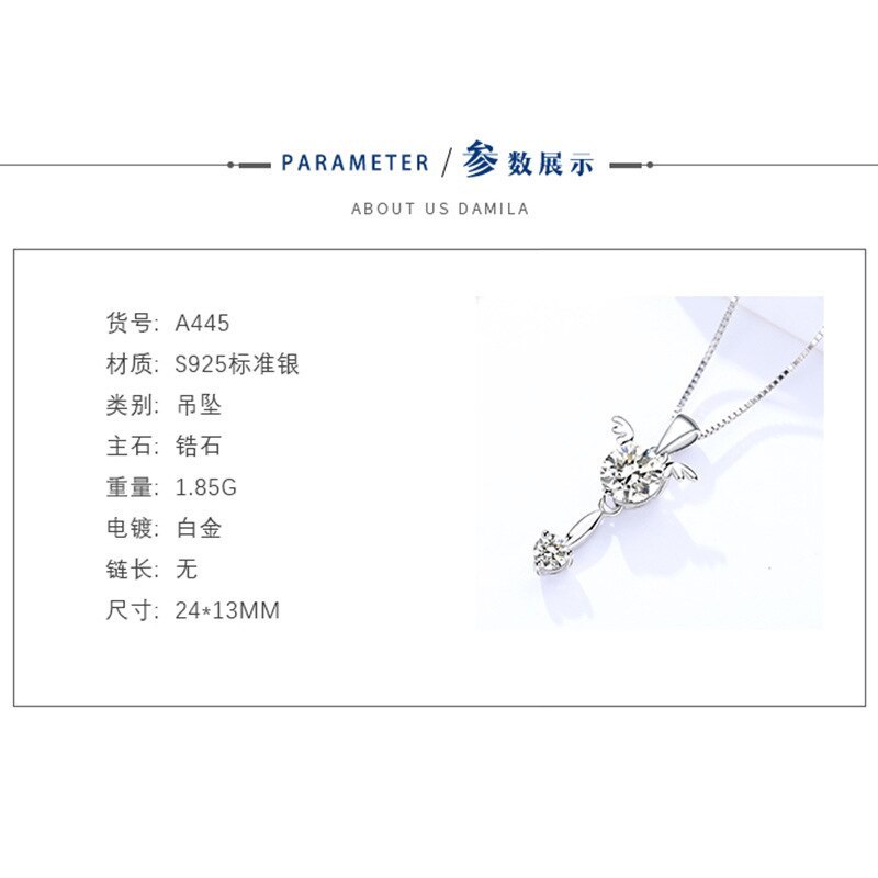 S925 Sterling Silver Angel Wing Necklace Female Exquisite Wings Zircon Pendant Wholesale Mla445