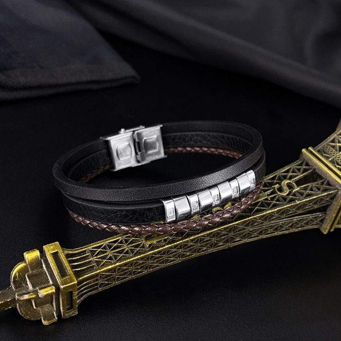 European and American Trendy Men's Creative Fashion Multilayer Leather Diamond Bracelet Accessories Wholesale Gb1443