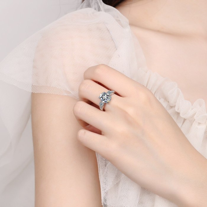 Adjustable Ring Female Egg-shaped Zircon Ring Flash Diamond Wedding Ring XzJZ353