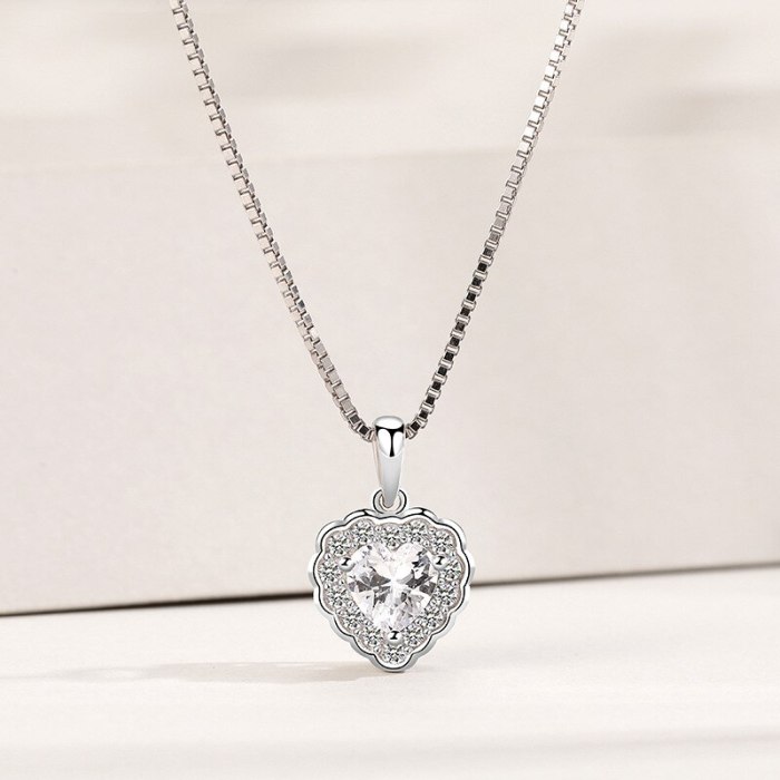 S925 Sterling Silver Lovely Pendant Female Ornament Fashion Korean-Style Heart-Shaped Zircon Small Ornament Pendant Mla1809