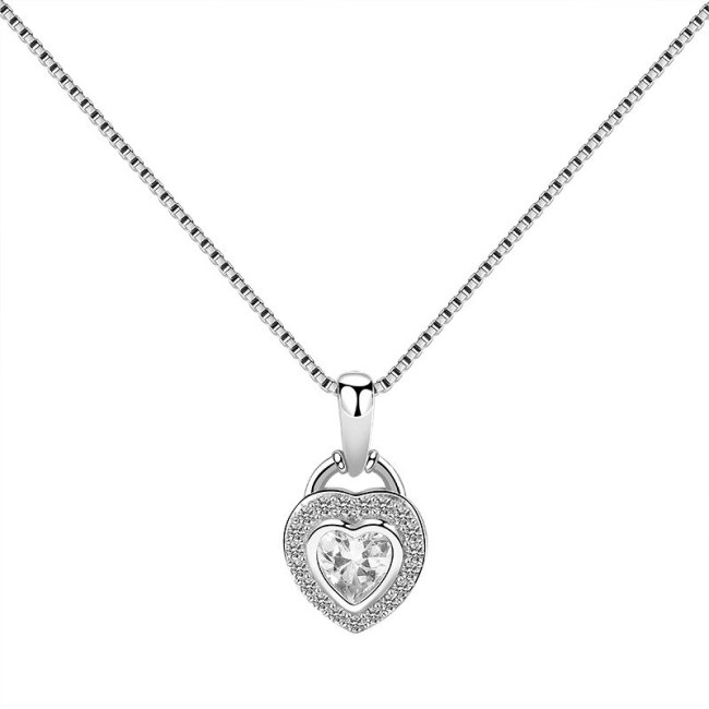 S925 Sterling Silver Lovely Pendant Female Fashion Temperament Korean Heart-Shaped Zircon Necklace Pendant Wholesale Mla1810