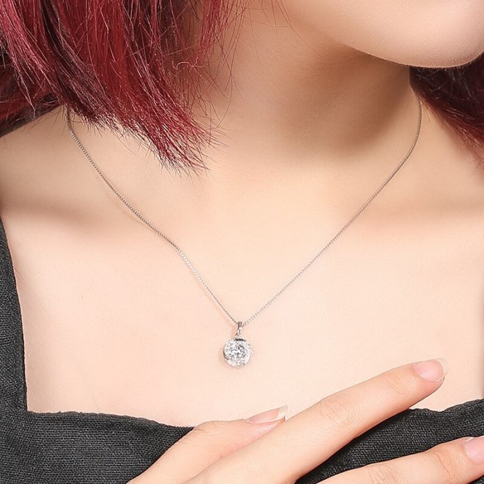 S925 Sterling Silver Rose Necklace Pendant Women's Ins Korean-Style Zircon Diamond Set Clavicle Chain Pendant Mla1869