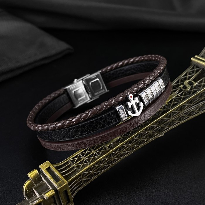 European and American Leather Bracelet Classic Anchor Men's Multi-layer Leather Bracelet Jewelry Wholesale Gb1449