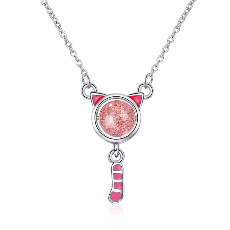 Strawberry Crystal Cat Pendant Cute and Sweet Short Clavicle Chain Ladies Niche Epoxy Jewelry XzDZ540