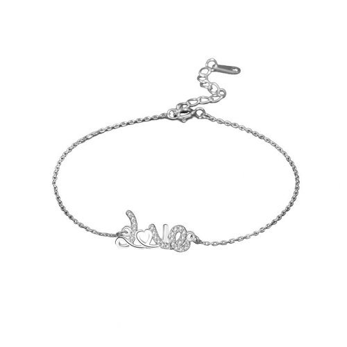 S925 Sterling Silver Letter Love Bracelet Women's Korean Heart-shaped Zircon Wristwear Mll522